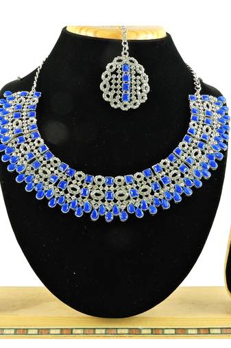 Blue designer premium festive wear necklace set