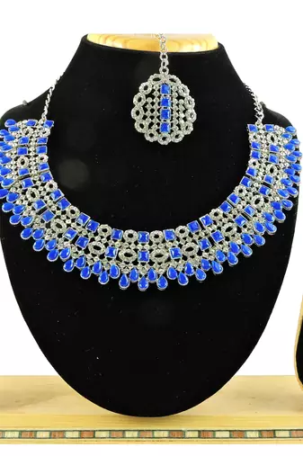 Blue designer premium festive wear necklace set