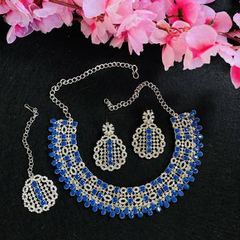 Blue designer premium festive wear necklace set 2