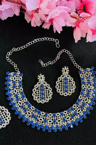 Blue designer premium festive wear necklace set
