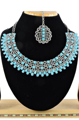 Turquoise designer premium festive wear necklace set