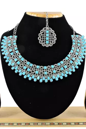 Turquoise designer premium festive wear necklace set