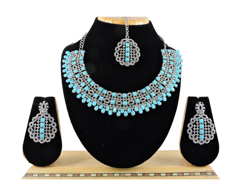 Turquoise designer premium festive wear necklace set