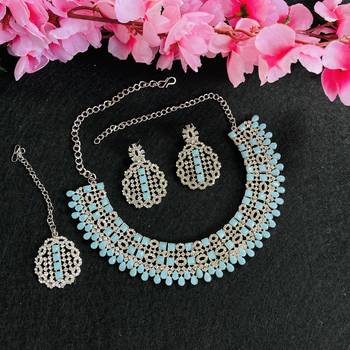 Turquoise designer premium festive wear necklace set 2