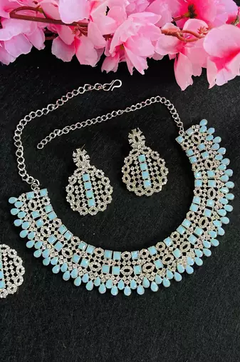 Turquoise designer premium festive wear necklace set