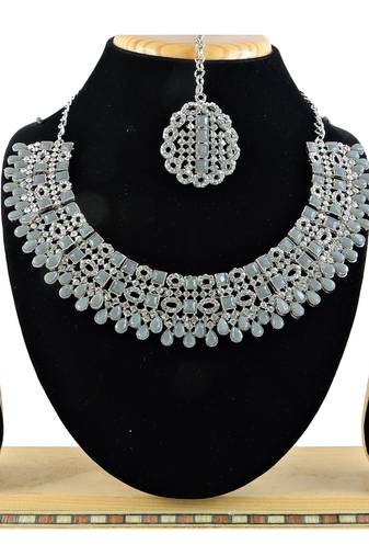 Grey designer premium festive wear necklace set