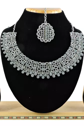 Grey designer premium festive wear necklace set