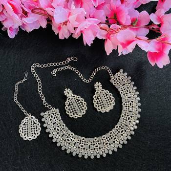 Grey designer premium festive wear necklace set 2
