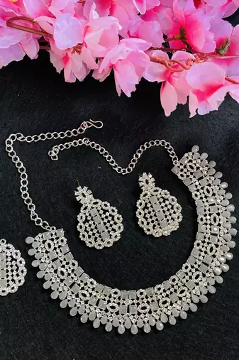 Grey designer premium festive wear necklace set