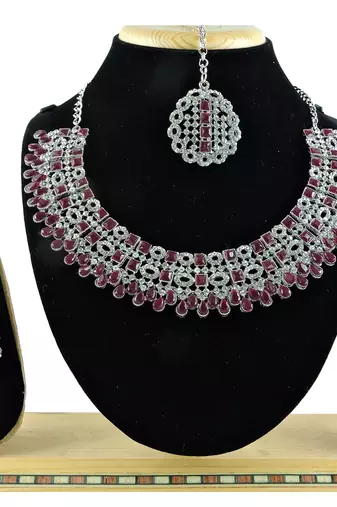 Maroon designer premium festive wear necklace set