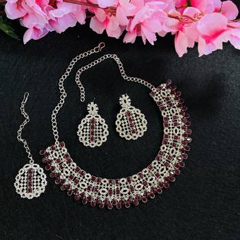 Maroon designer premium festive wear necklace set 2