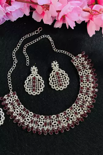 Maroon designer premium festive wear necklace set