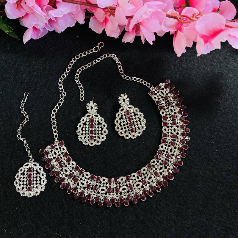 Maroon designer premium festive wear necklace set
