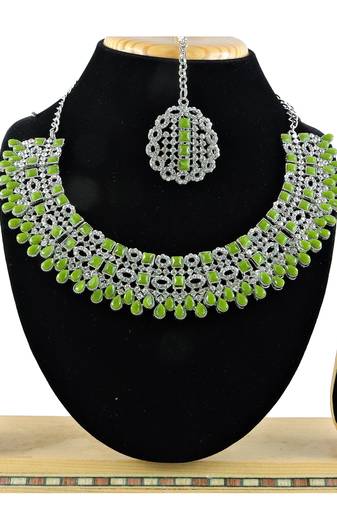 Green designer premium festive wear necklace set