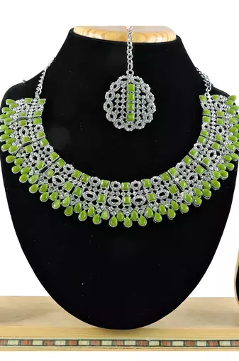 Green designer premium festive wear necklace set