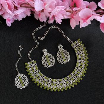 Green designer premium festive wear necklace set 2