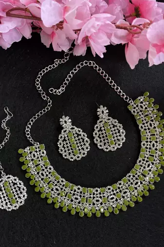 Green designer premium festive wear necklace set