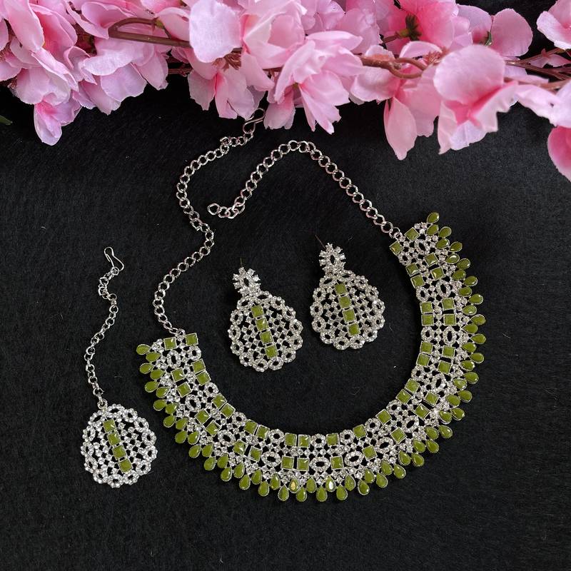 Green designer premium festive wear necklace set