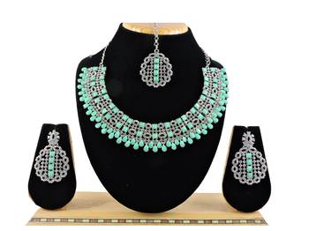 Green designer premium festive wear necklace set 1