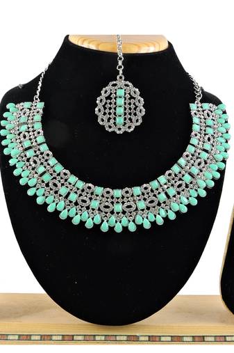 Green designer premium festive wear necklace set