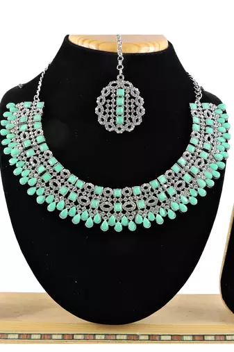 Green designer premium festive wear necklace set
