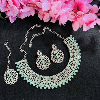 Green designer premium festive wear necklace set 2