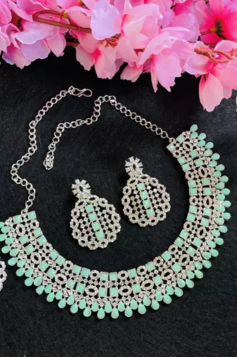 Green designer premium festive wear necklace set