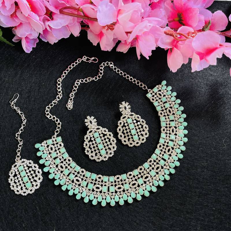 Green designer premium festive wear necklace set