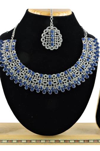 Blue designer premium festive wear necklace set
