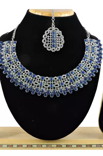 Blue designer premium festive wear necklace set