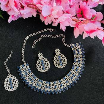 Blue designer premium festive wear necklace set 2