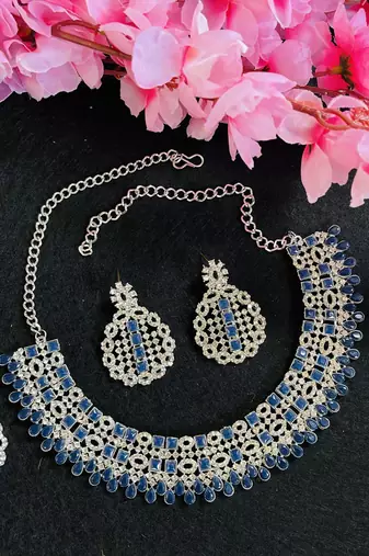 Blue designer premium festive wear necklace set