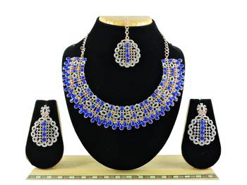 Blue designer premium festive wear necklace set 1