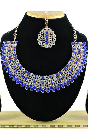 Blue designer premium festive wear necklace set