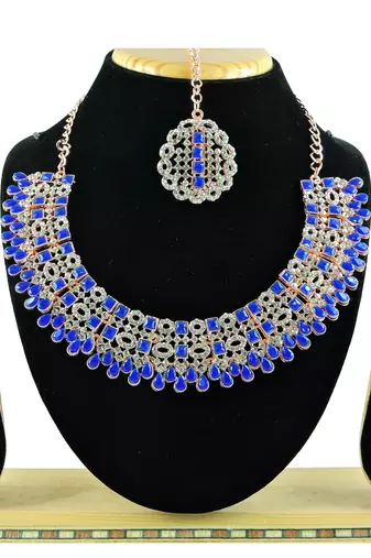 Blue designer premium festive wear necklace set