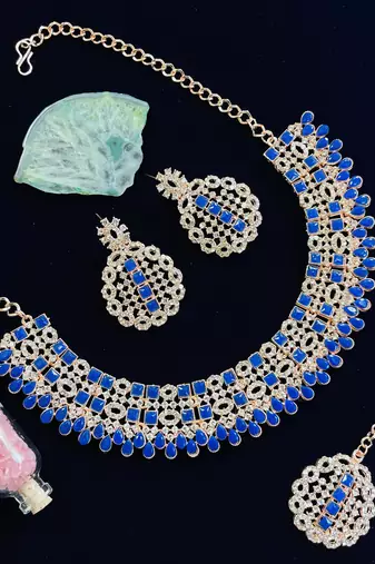 Blue designer premium festive wear necklace set