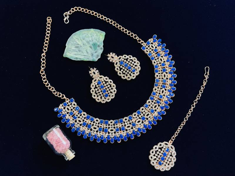 Blue designer premium festive wear necklace set