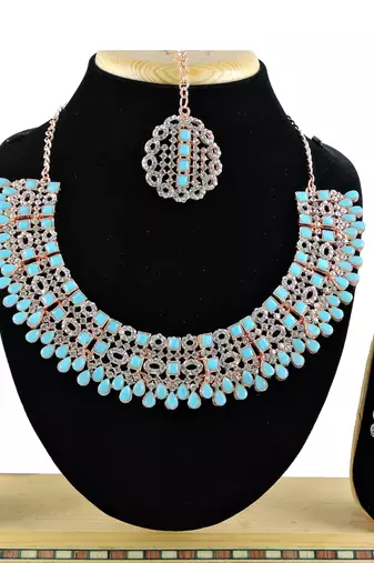 Turquoise designer premium festive wear necklace set