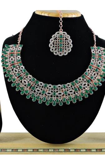 Green designer premium festive wear necklace set