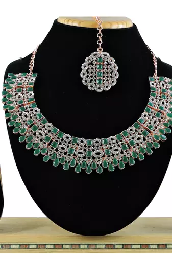 Green designer premium festive wear necklace set