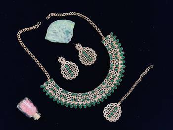 Green designer premium festive wear necklace set 2