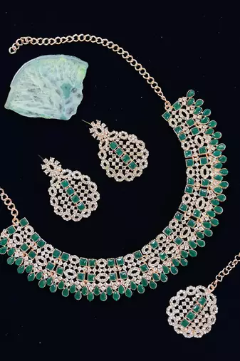 Green designer premium festive wear necklace set