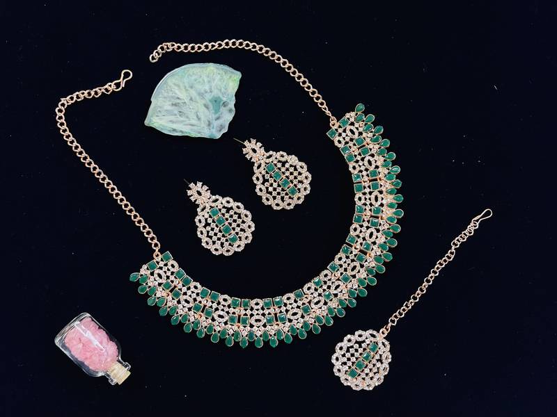 Green designer premium festive wear necklace set