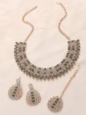 Green designer premium festive wear necklace set 3