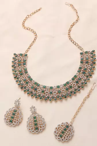 Green designer premium festive wear necklace set
