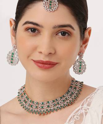 Green designer premium festive wear necklace set 4
