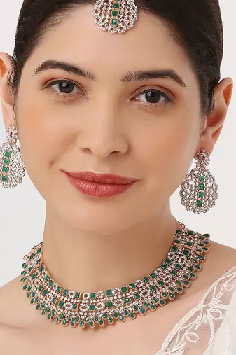 Green designer premium festive wear necklace set