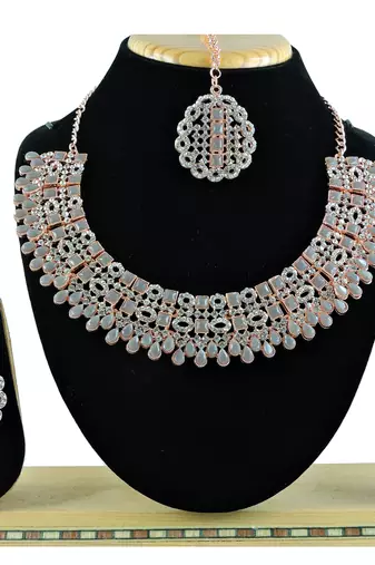 Grey designer premium festive wear necklace set