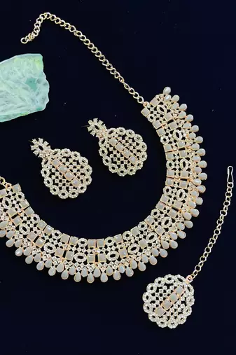 Grey designer premium festive wear necklace set