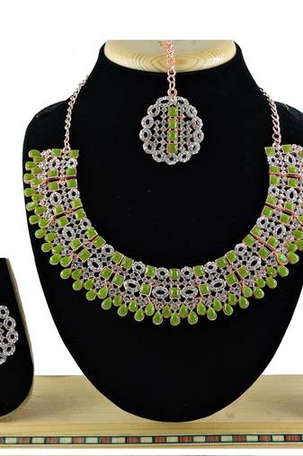 Green designer premium festive wear necklace set